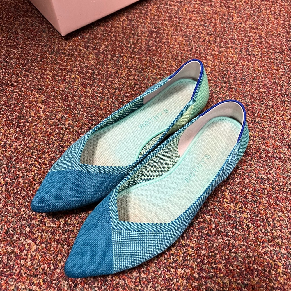 Rothy's Blue Jade Original Point Flats size 9